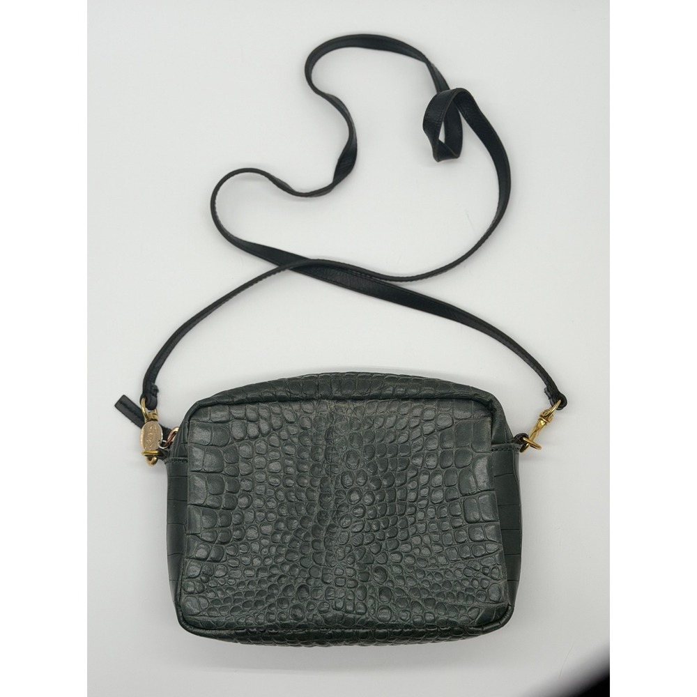Clare V Midi Sac Croc Embossed Leather Handbag Women OS Green Crossbody Bag